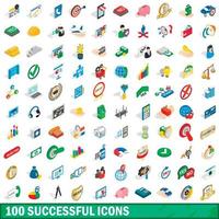 100 erfolgreiche Icons Set, isometrischer 3D-Stil vektor