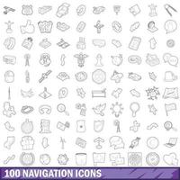 100 Navigationssymbole gesetzt, Umrissstil vektor