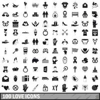 100 Liebessymbole gesetzt, einfacher Stil vektor