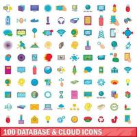 100 Datenbank- und Wolkensymbole im Cartoon-Stil vektor