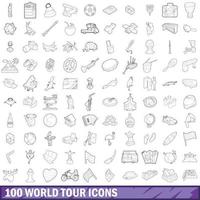 100 World Tour Icons Set, Umrissstil vektor