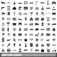 100 Auto-Icons gesetzt, einfacher Stil vektor