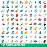 100 Software-Icons gesetzt, isometrischer 3D-Stil vektor