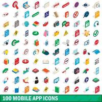 100 mobile App-Icons gesetzt, isometrischer 3D-Stil vektor