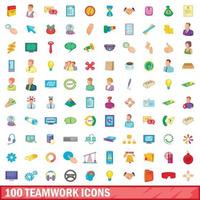 100 Teamwork-Symbole im Cartoon-Stil vektor