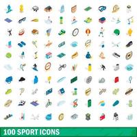 100 Sportsymbole gesetzt, isometrischer 3D-Stil vektor