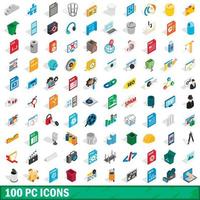 100-PC-Icons-Set, isometrischer 3D-Stil vektor