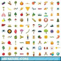 100 Natursymbole im Cartoon-Stil vektor