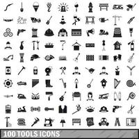 100 Werkzeugsymbole gesetzt, einfacher Stil vektor