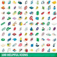100 hilfreiche Symbole gesetzt, isometrischer 3D-Stil vektor