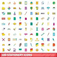 100 brevpapper ikoner set, tecknad stil vektor