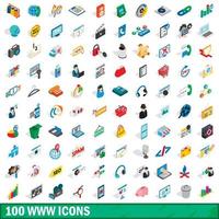 100 WWW-Icons gesetzt, isometrischer 3D-Stil vektor