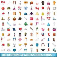 100 Kleidungs- und Accessoires-Icons gesetzt vektor