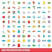 100 Erholungssymbole im Cartoon-Stil vektor