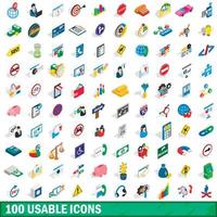 100 användbara ikoner set, isometrisk 3d-stil vektor