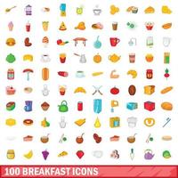 100 Frühstückssymbole im Cartoon-Stil vektor