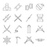 Ninja-Werkzeuge-Icons gesetzt, Umrissstil vektor