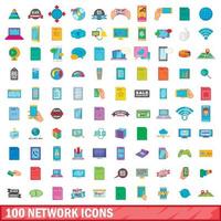 100 Netzwerksymbole im Cartoon-Stil vektor
