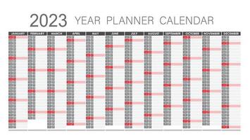 2023 årsplanerare - väggplanerare kalender röd och grå färg - fullt redigerbar - vektor