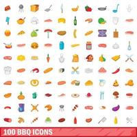 100 Grillsymbole im Cartoon-Stil vektor