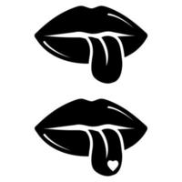 kvinnliga läppar med en tunga. stencil ikon, doodle. vektor illustration av sexig kvinnas läppar. le, kyss