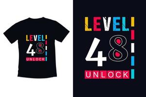 T-Shirt-Design Vintage Gamer mit Level 48 Geburtstags-Gaming-Shirt-Design vektor