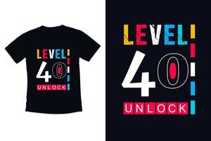 T-Shirt Design Vintage Gamer mit Level 40 Geburtstags-Gaming-Shirt-Design vektor