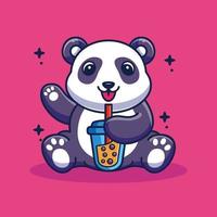 niedliche panda trinken boba eis cartoon vektor symbol illustration