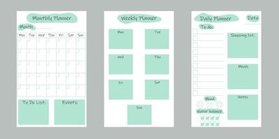 mall för månads-, vecko- och dagsplanerare. vektor