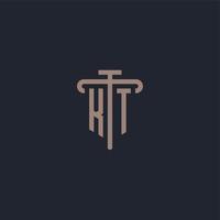 kt anfängliches Logo-Monogramm mit Säulen-Icon-Design-Vektor vektor