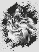 svart och vit katthuvud illustration vektor
