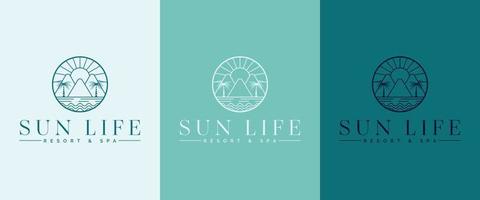 Vektor-Logo-Vorlage mit Reiseemblem - abstraktes Sommer- und Urlaubssymbol und Emblem für Ferienwohnungen, Reisedienste, tropische Spas und Schönheitsstudios. Sonnenleben-Logo-Design vektor