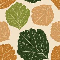 schöne Blätter nahtloses Musterdesign. Vektor handgezeichnete Blätter nahtloses Muster. abstrakter trendiger naturhintergrund. muster für verpackungspapier, stoff, textilien und drucke.