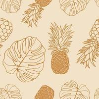 palmblad, monstera, ananas sömlösa mönster bakgrund. exotiskt djungelomslagspapper. vackert tryck med handritade exotiska växter. sommardesign för mode, tryck, textil och tyg. vektor