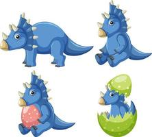 olika blå triceratops dinosaurie samling vektor