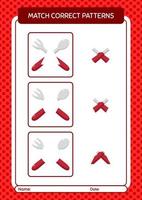 Match-Muster-Spiel mit Löffel und Gabel. arbeitsblatt für vorschulkinder, kinderaktivitätsblatt vektor