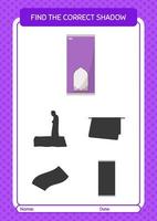 Finden Sie das richtige Schattenspiel mit dem Gebetsteppich. arbeitsblatt für vorschulkinder, kinderaktivitätsblatt vektor