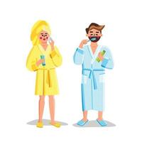 Paare, die Morgenroutine im Badezimmervektor tun vektor