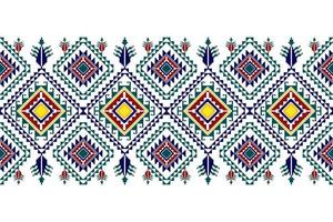 ikat abstraktes geometrisches ethnisches Textildesign mit nahtlosem Muster. aztekischer Stoff Teppich Mandala Ornamente Textildekorationen Tapete. Stammes-Boho-gebürtiger Truthahn-Textil-traditioneller Stickerei-Vektor. vektor