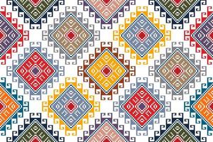 ikat etniska sömlösa mönsterdesign. Aztec tyg matta mandala ornament textil dekorationer tapet. tribal boho infödda etniska kalkon traditionell broderi vektor bakgrund