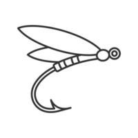 flugfiske linjär ikon. tunn linje illustration. insektsbete. trollslända locka. kontur symbol. vektor isolerade konturritning