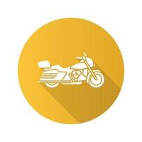 Motorrad flaches Design lange Schatten-Glyphe-Symbol. Motorrad. Vektor-Silhouette-Illustration vektor