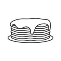 Pfannkuchen stapeln sich mit linearem Symbol für Marmelade oder Honig. dünne Liniendarstellung. Kontursymbol. Vektor isoliert Umrisszeichnung
