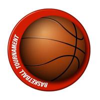 realistischer basketballball mit einem ring herum. Logo für die Meisterschaft, Basketballwettbewerb. mannschaftssport, aktiver lebensstil. isolierter Vektor auf weißem Hintergrund