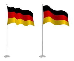 Flagge der Bundesrepublik Deutschland am Fahnenmast weht im Wind. Urlaubsgestaltungselement. Kontrollpunkt für Kartensymbole. isolierter Vektor auf weißem Hintergrund