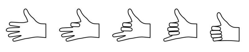 satz von gesten mit gebogenen fingern. Symbole in einem linearen Stil. Gestik. Vektor auf weißem Hintergrund