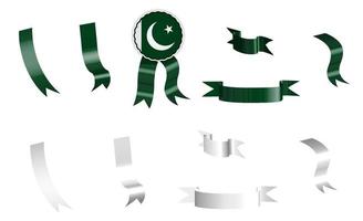 etikett, satz aus weißen und grünen bändern mit tag, in den farben der flagge der islamischen republik pakistan. isolierter Vektor auf weißem Hintergrund