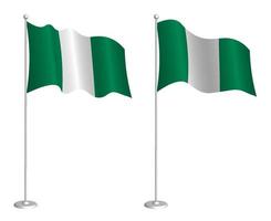 Flagge der Bundesrepublik Nigeria am Fahnenmast weht im Wind. Urlaubsgestaltungselement. Kontrollpunkt für Kartensymbole. isolierter Vektor auf weißem Hintergrund