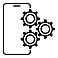 Smartphone-Symbol mit Zahnrädern. Anpassung und Reparatur von Elektronik. Vektor auf weißem Hintergrund