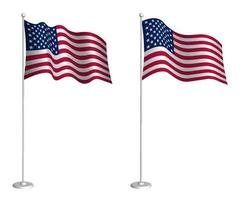 amerikanische Flagge am Fahnenmast weht im Wind. Urlaubsgestaltungselement. Kontrollpunkt für Kartensymbole. isolierter Vektor auf weißem Hintergrund